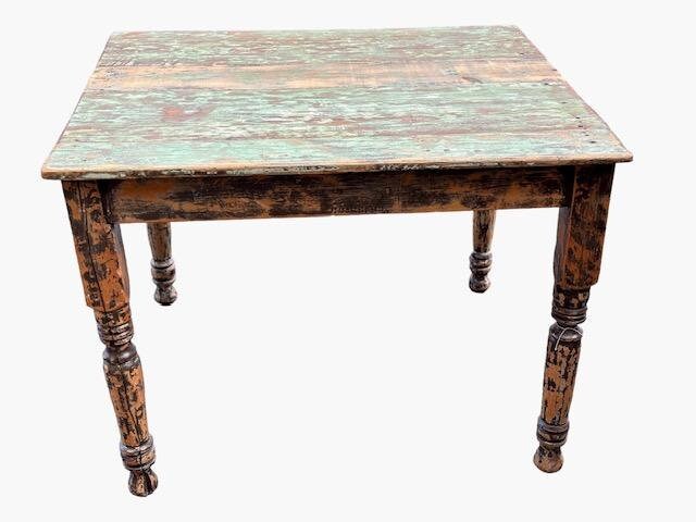 Rustic Green Mexican Table, Spanish Style, 39 Inches Long