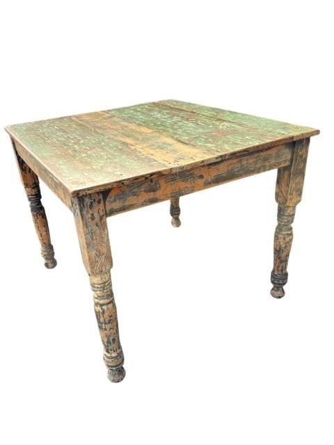 Rustic Green Mexican Table, Spanish Style, 39 Inches Long