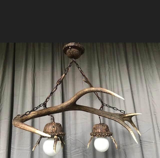 Antler Chandelier with 2 Hanging Pendants, Rustic Alpine Lighting