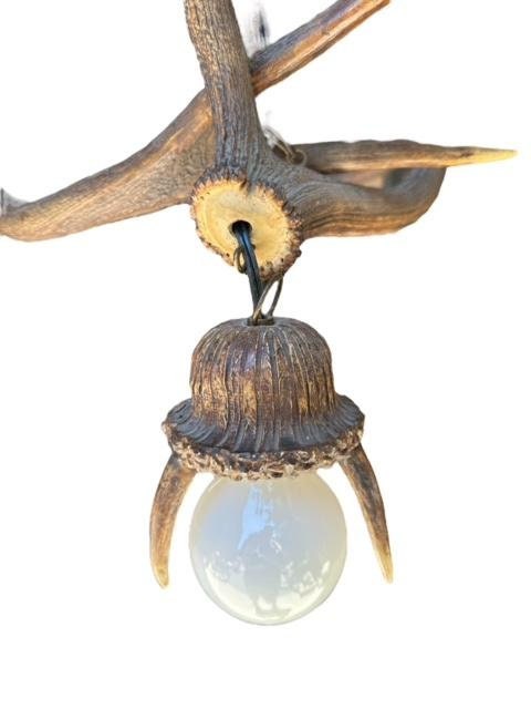 1940s Antler Chandelier with 3 Hanging Pendants, Rustic Alpine Lighting