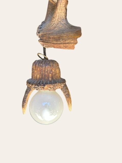 1940s Antler Chandelier with 3 Hanging Pendants, Rustic Alpine Lighting