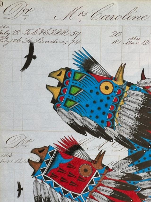 "Return of the Thunder Beings" Ledger Drawing by Travis Blackbird, 1863 Pages