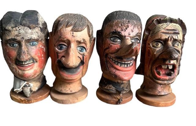 4 Antique Carnival Game Heads Ring Toss Charlie Chaplin