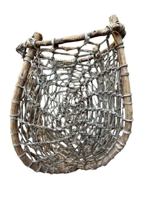 Tarahumara Rawhide Sinew Woven Twig Basket, Wall Hanging