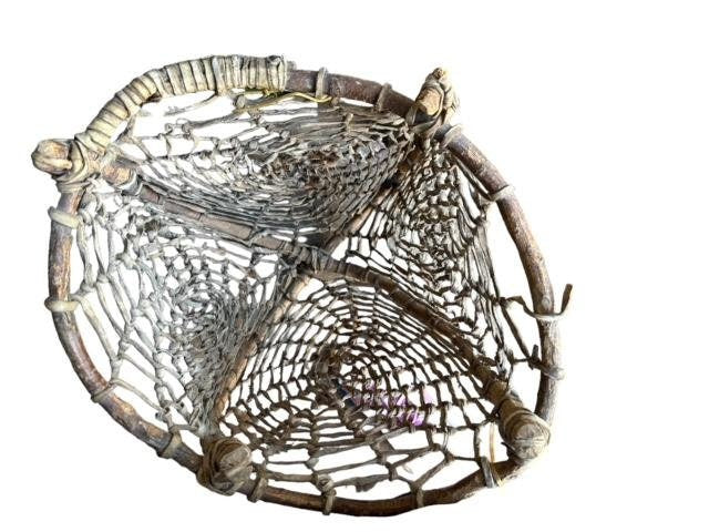 Tarahumara Rawhide Sinew Woven Twig Basket, Wall Hanging
