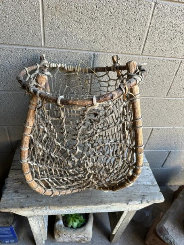 Tarahumara Rawhide Sinew Woven Twig Basket, Wall Hanging