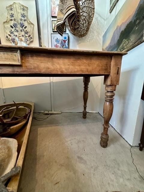 Antique Mexican Farm Table, Original Green Paint