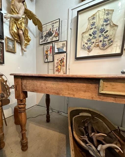 Antique Mexican Farm Table, Original Green Paint