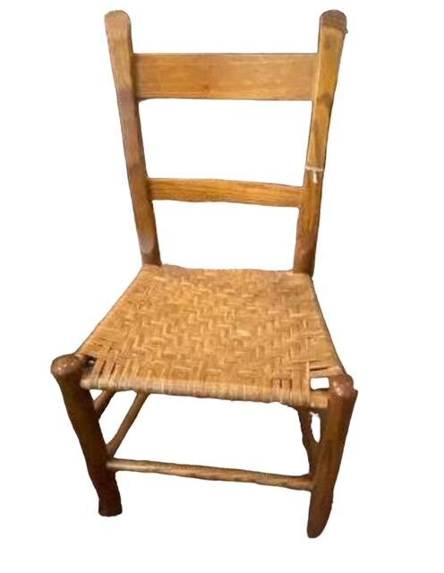 Pair of Oak Ladder-Back Chairs, Woven Seats