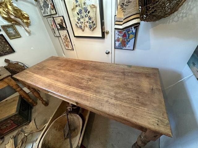 Antique Mexican Farm Table, Original Green Paint