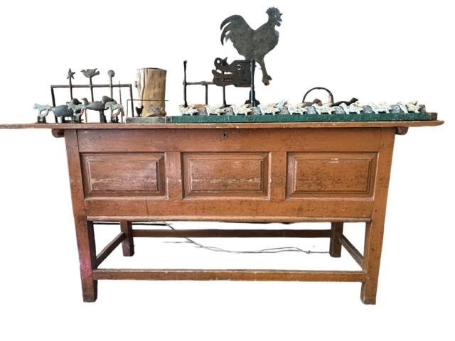 Primitive French Dough Table Sideboard, Lift-Top