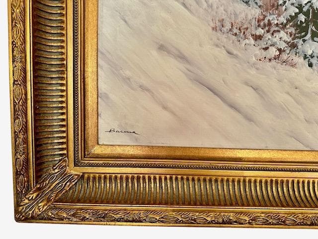 Hans Barma Oil on Canvas, Alpen Glow Mountain Painting