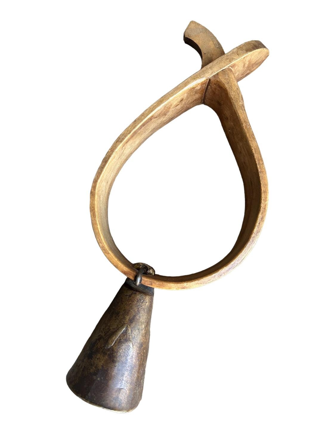 Austrian Goat Bell with Wood Collar, Alpine Chalet Decor