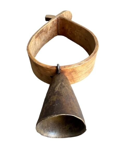 Austrian Goat Bell with Wood Collar, Alpine Chalet Decor