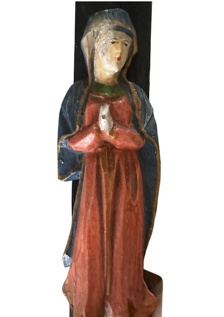 Wood Carved Crucifix with Mary and Jesus, Bavaria, 19th Century