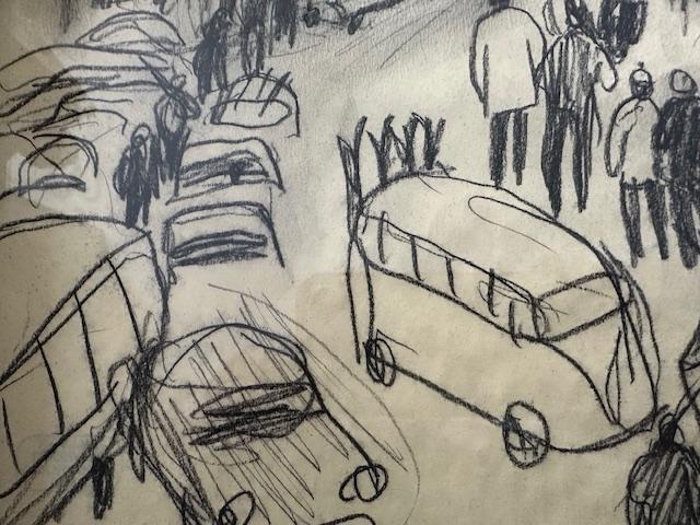 Vintage Pencil Skier Drawing, Innsbruck, 1970s