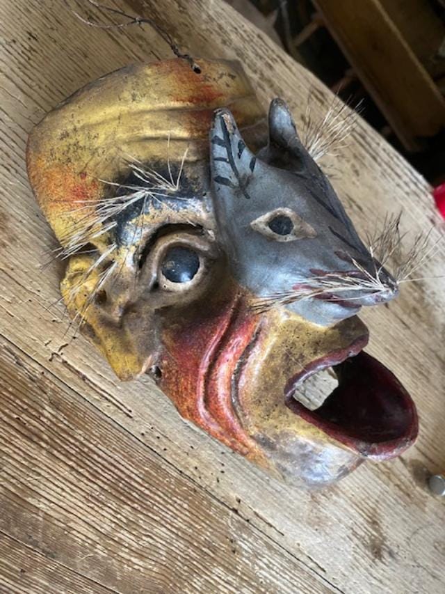 Carved Wood Mask with Fox, 1950s