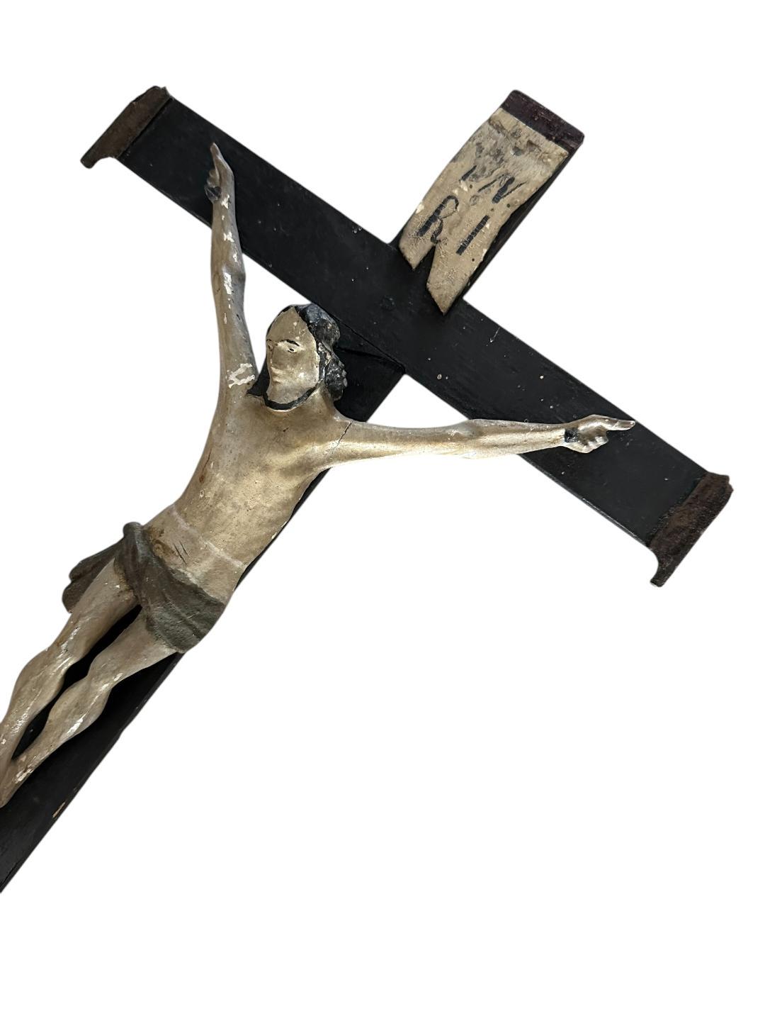 Wood Carved Crucifix with Mary and Jesus, Bavaria, 19th Century