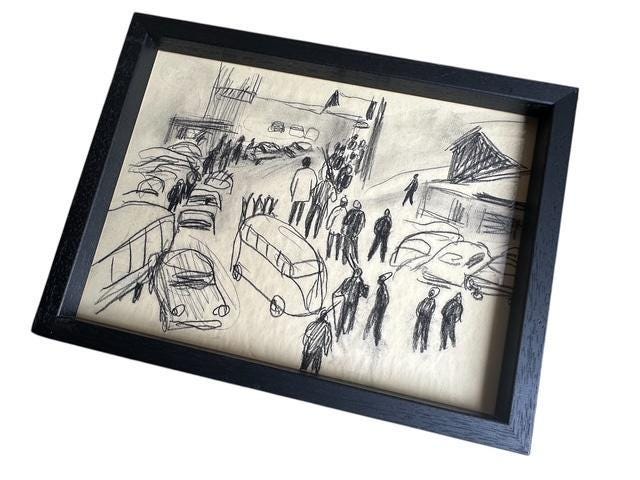 Vintage Pencil Skier Drawing, Innsbruck, 1970s