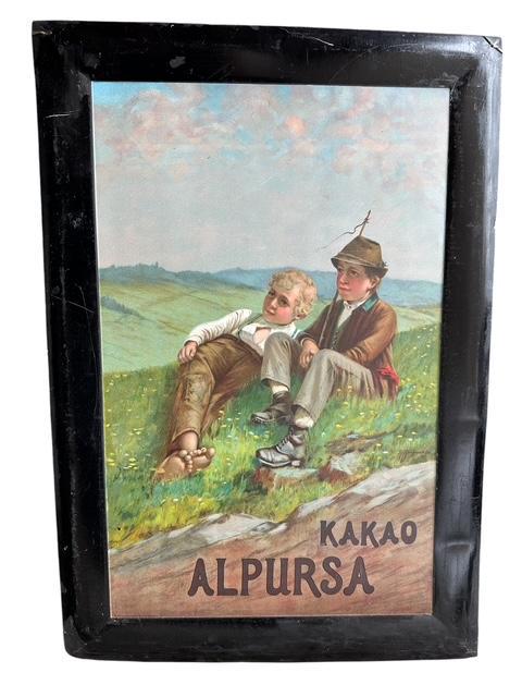 Tin Alpine Cocoa Kakao Advertising Sign, 1900s