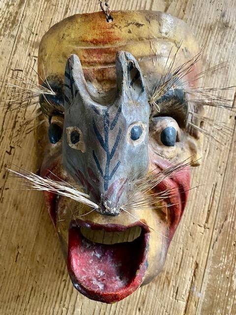 Carved Wood Mask with Fox, 1950s