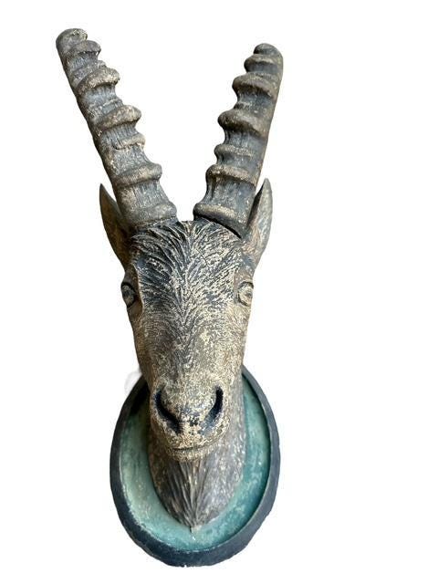 Black Forest Hand-Carved Steinbock Goat Head, Innsbruck Austria