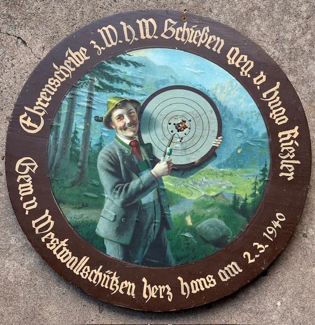 German Shooting Target with Bullet Holes, 1940, Black Forest Decor