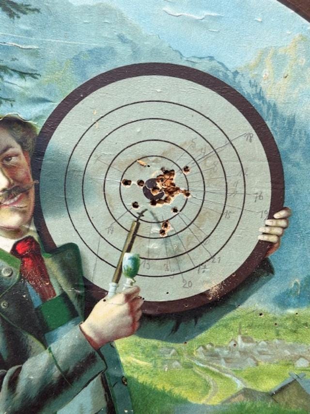 German Shooting Target with Bullet Holes, 1940, Black Forest Decor
