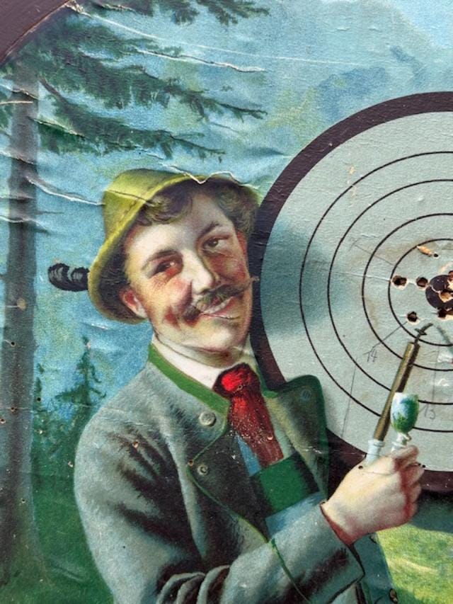 German Shooting Target with Bullet Holes, 1940, Black Forest Decor