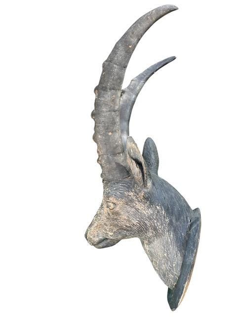 Black Forest Hand-Carved Steinbock Goat Head, Innsbruck Austria