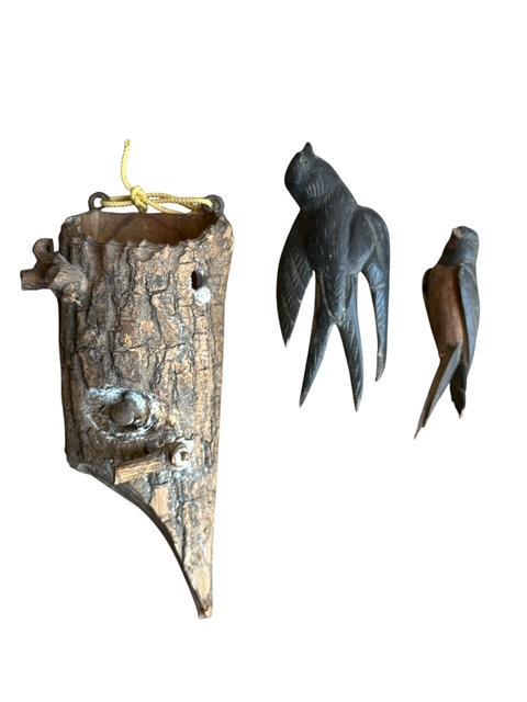Wood Birds in Hollow Branch Tree Sculpture, Austria, 1900s