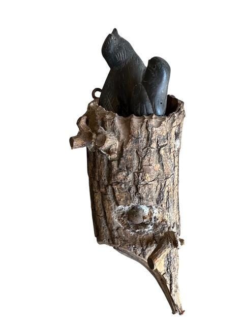Wood Birds in Hollow Branch Tree Sculpture, Austria, 1900s