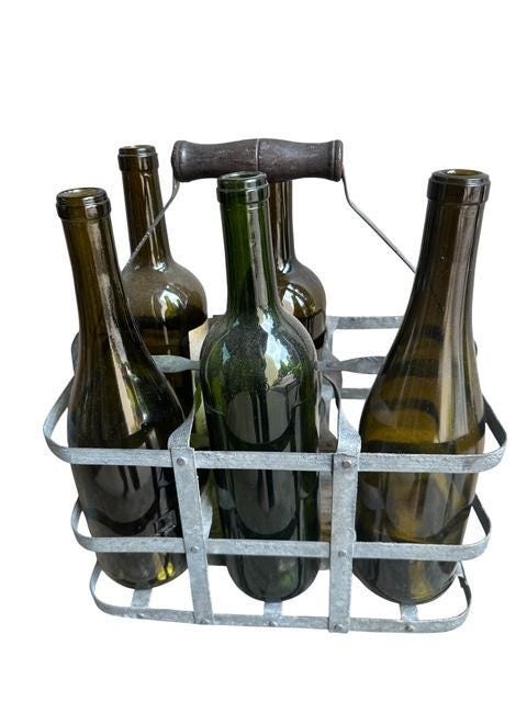 French Zinc Wine Bottle Carrier Basket, 1930s