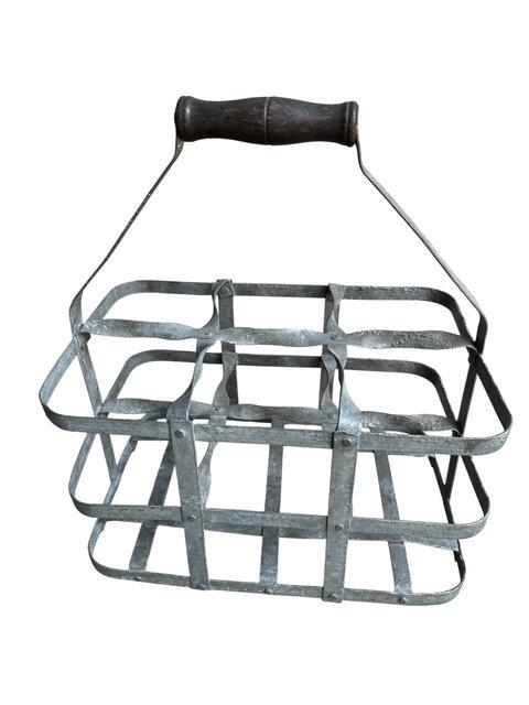 French Zinc Wine Bottle Carrier Basket, 1930s