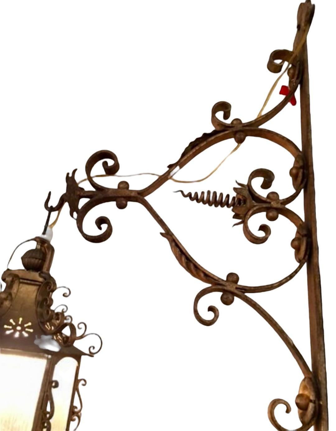 Italian Wall Sconce Lantern, Ornate Iron Bracket