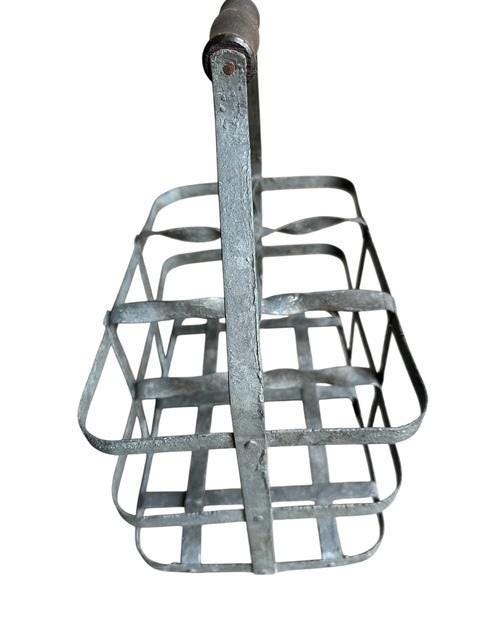 French Zinc Wine Bottle Carrier Basket, 1930s