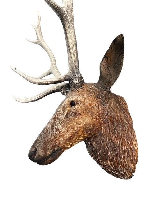 Black Forest Carved Stag Deer Head with Glass Eyes