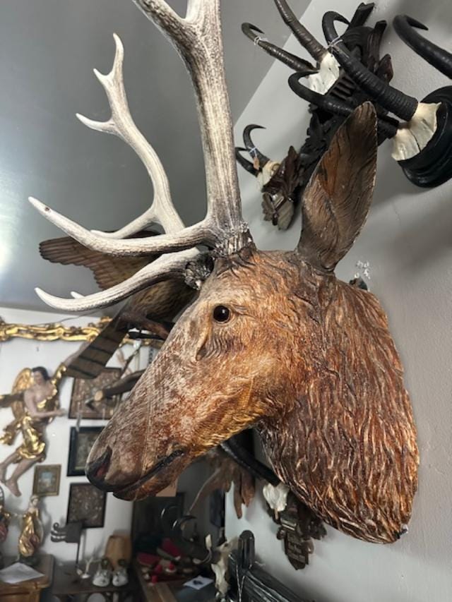 Black Forest Carved Stag Deer Head with Glass Eyes