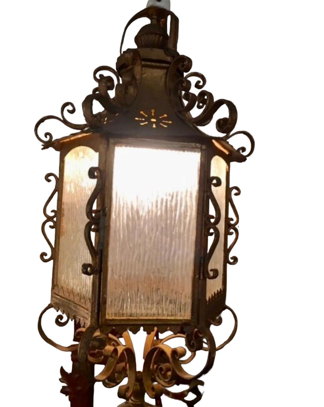 Italian Wall Sconce Lantern, Ornate Iron Bracket