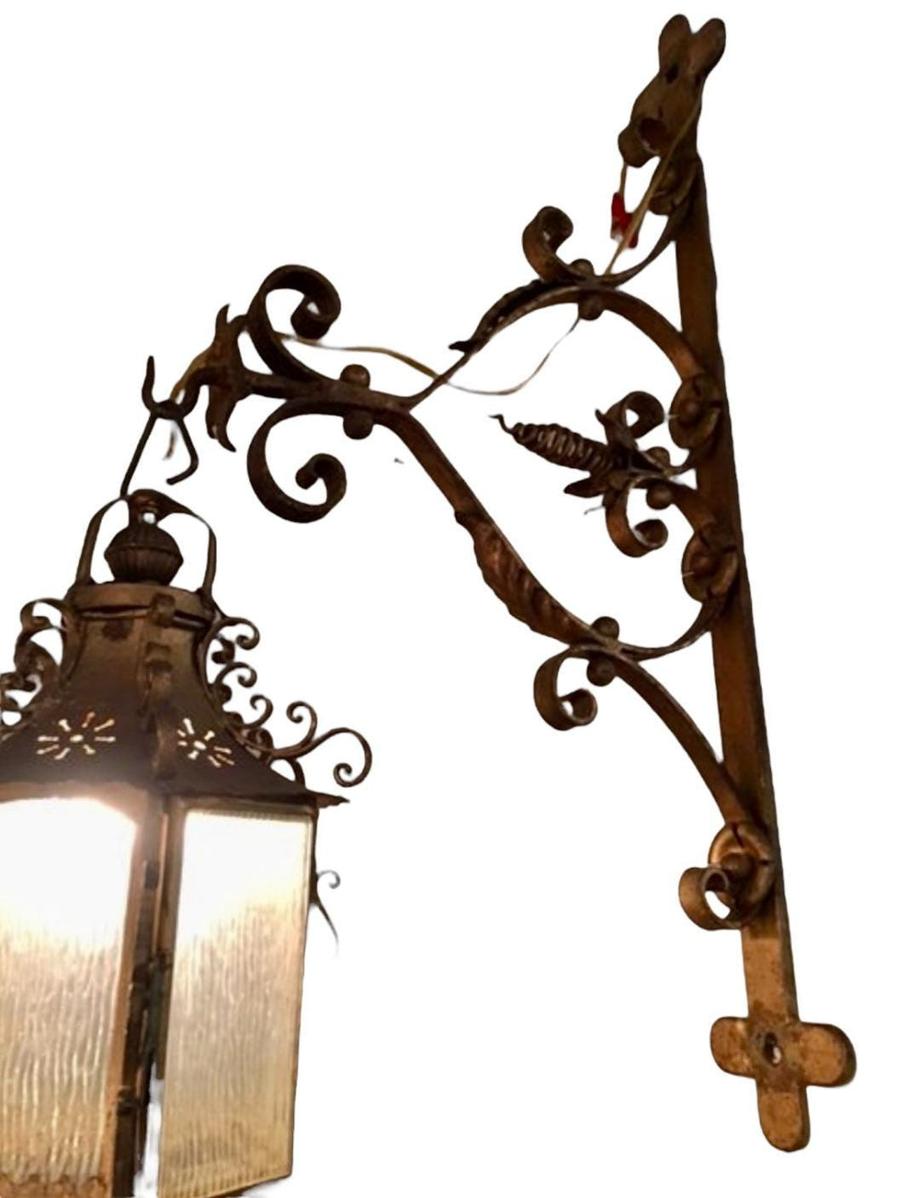 Italian Wall Sconce Lantern, Ornate Iron Bracket