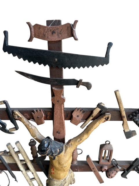 Outstanding Arma Christi Crucifix, Bavarian Folk Art Wood Carving