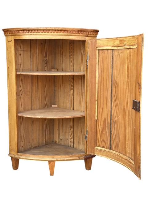 Antique Round Pine Swedish Corner Cupboard, Shipping is Additional