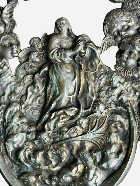 Antique Silver Holy Water Font with Silver Hallmark, St. Joseph