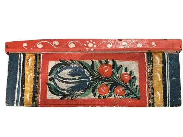 German Bavarian Painted Wood Box, 1910s