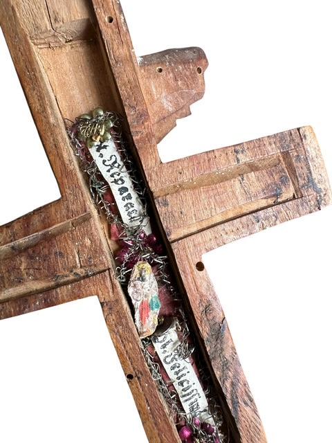Wood Reliquary Cross with Relics from Bavaria, 19th Century