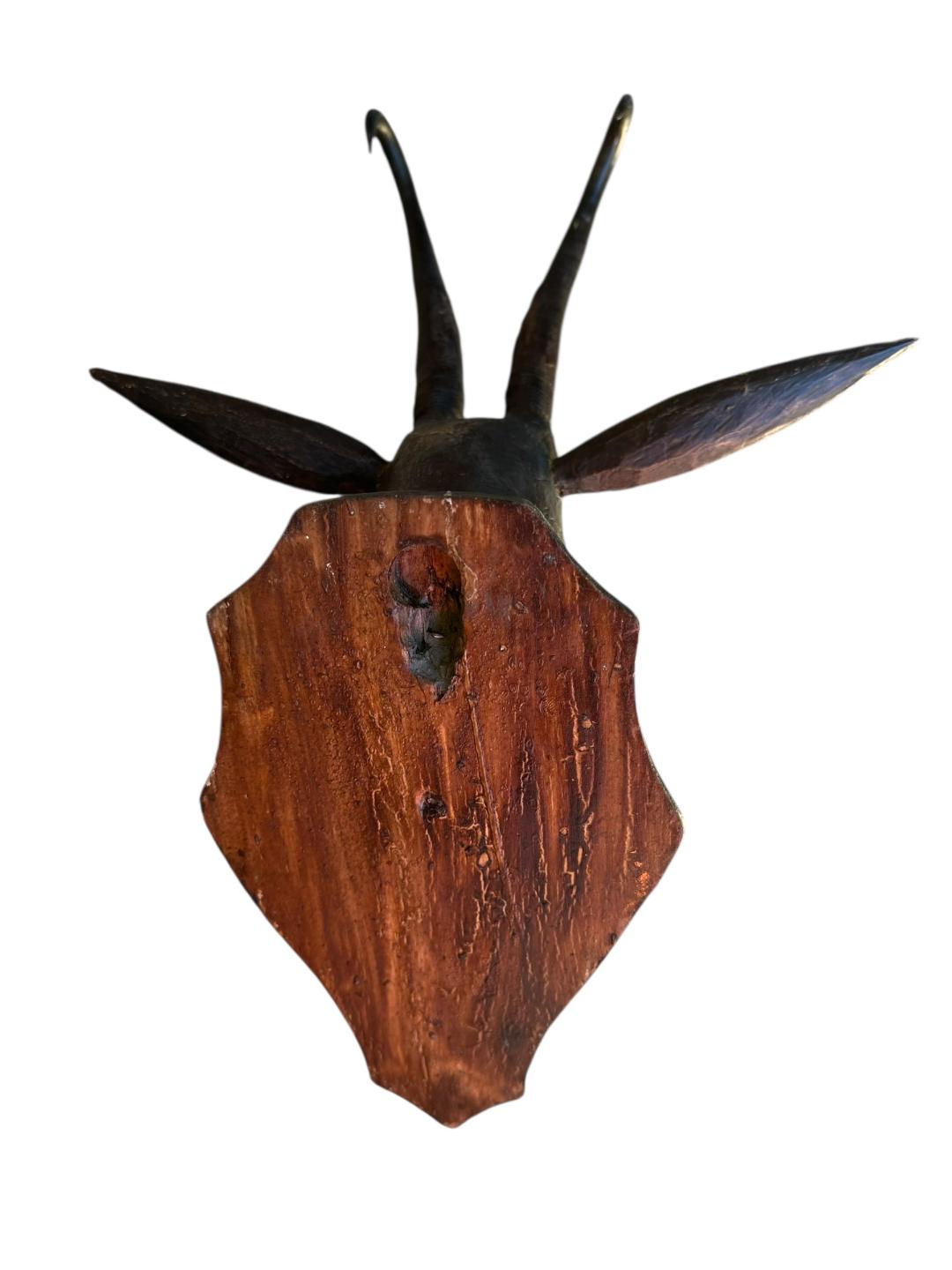 Antique Wood Carved Chamois Goat Head, Found in Austria, 19th Century