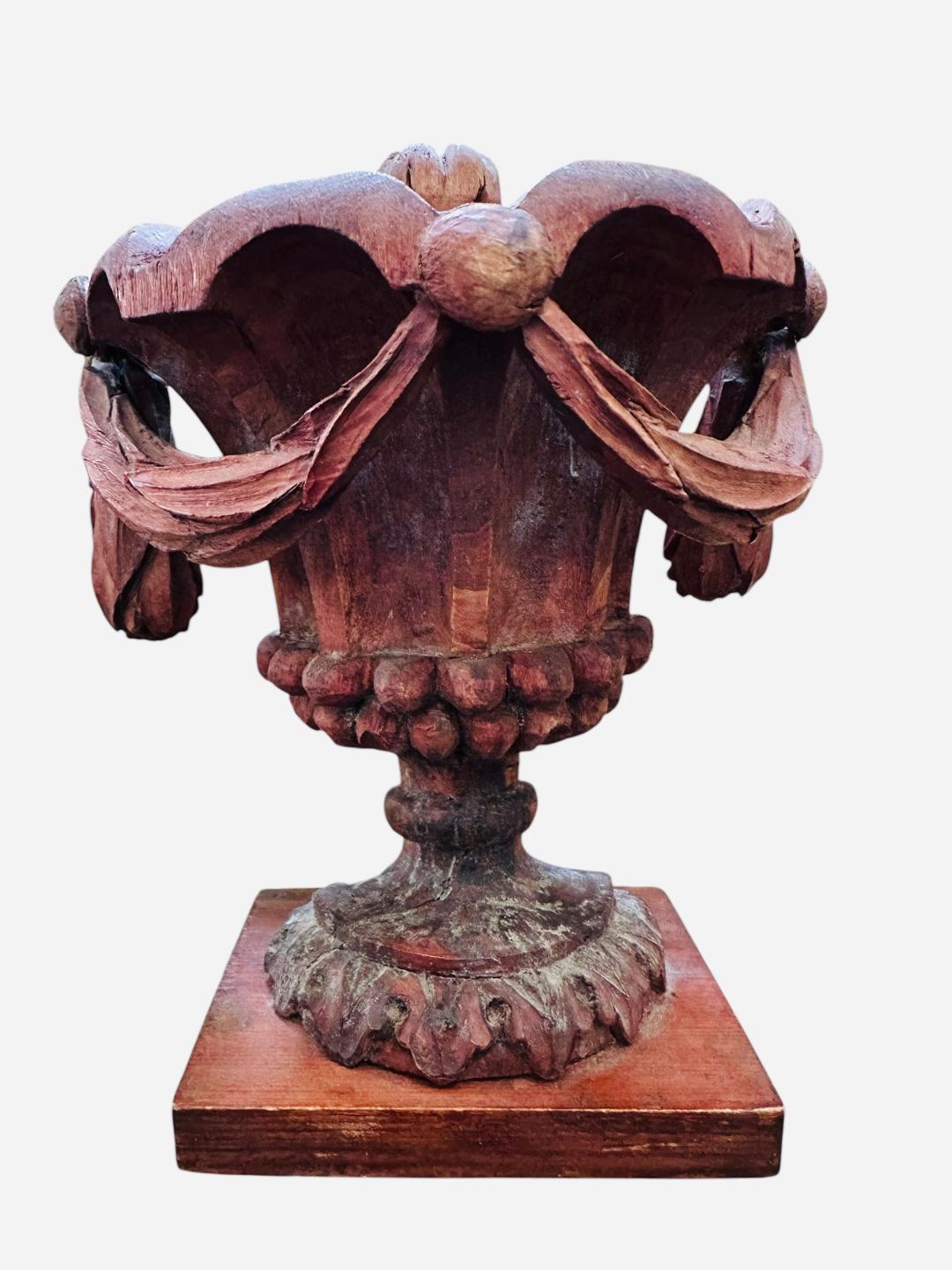 19th Century Bavarian Wood Carved Urn, Wall Decor