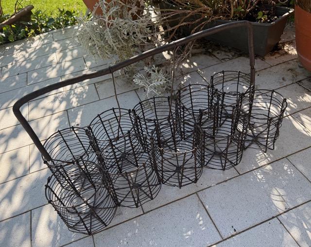 Antique French Wire Bottle Basket, Holds 10 Bottles