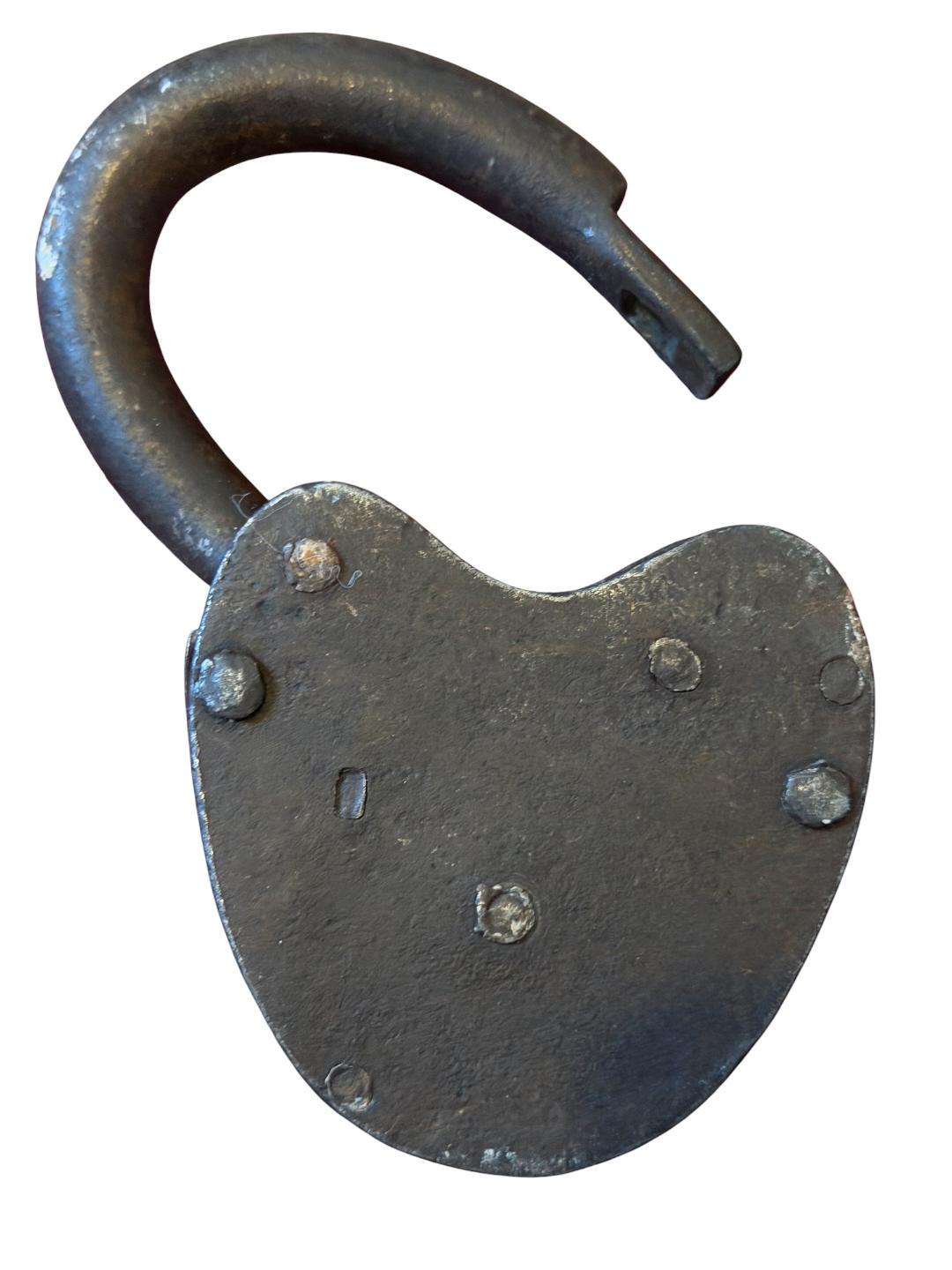 Antique Heavy Duty Forged Iron Padlock with Key, 19th Century
