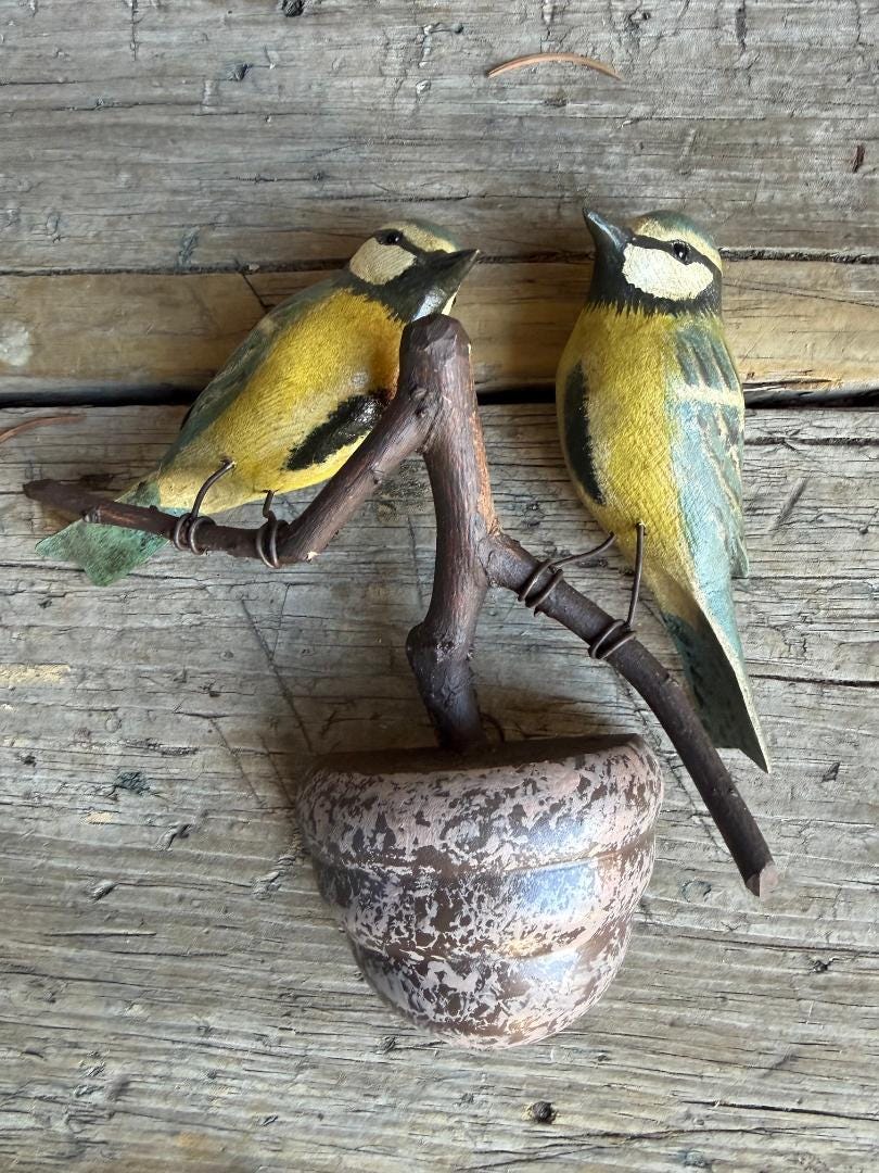 Austrian Folk Art Carved Wood Bird Pair #70, 1930s
